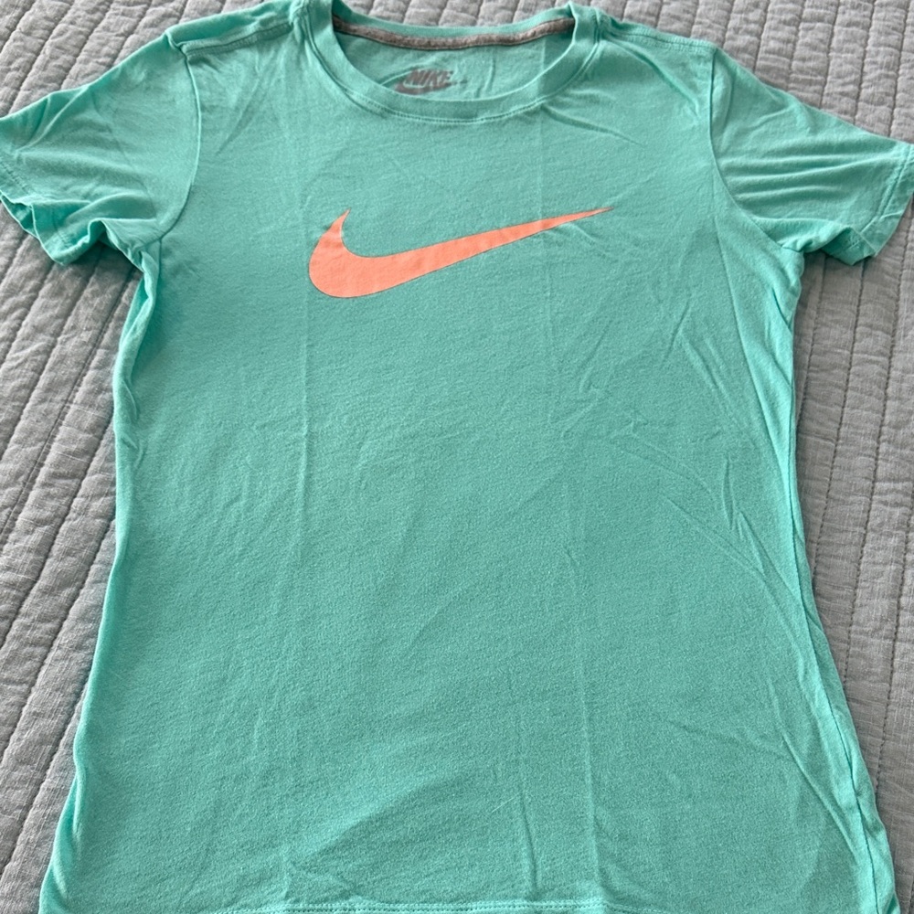 Nike Mint Green Crop Top with Coral Swoosh